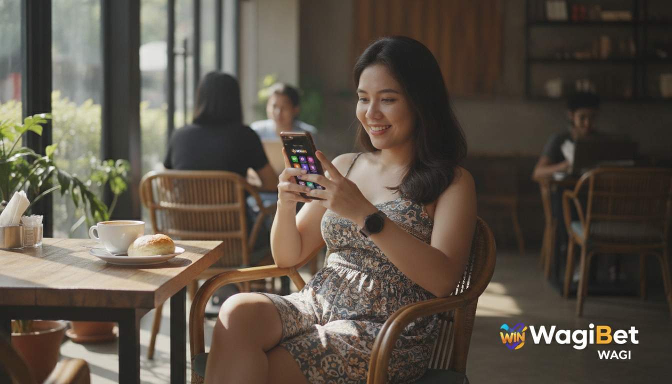 Woman using WagiBet app on her phone