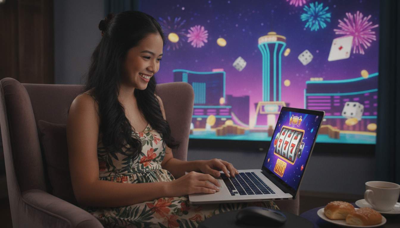 Woman playing slots at WagiBet Casino
