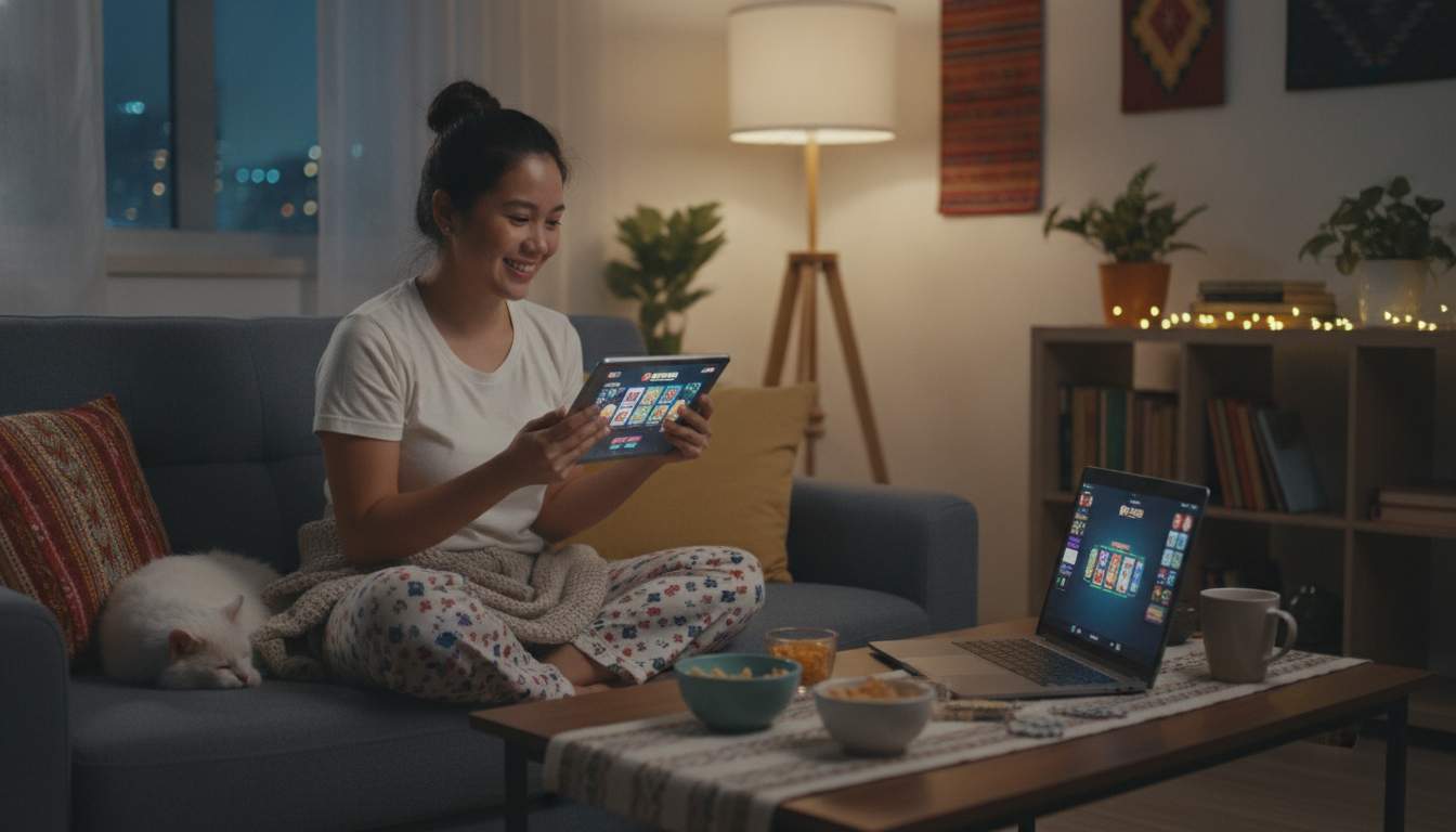Excited woman enjoying online casino games