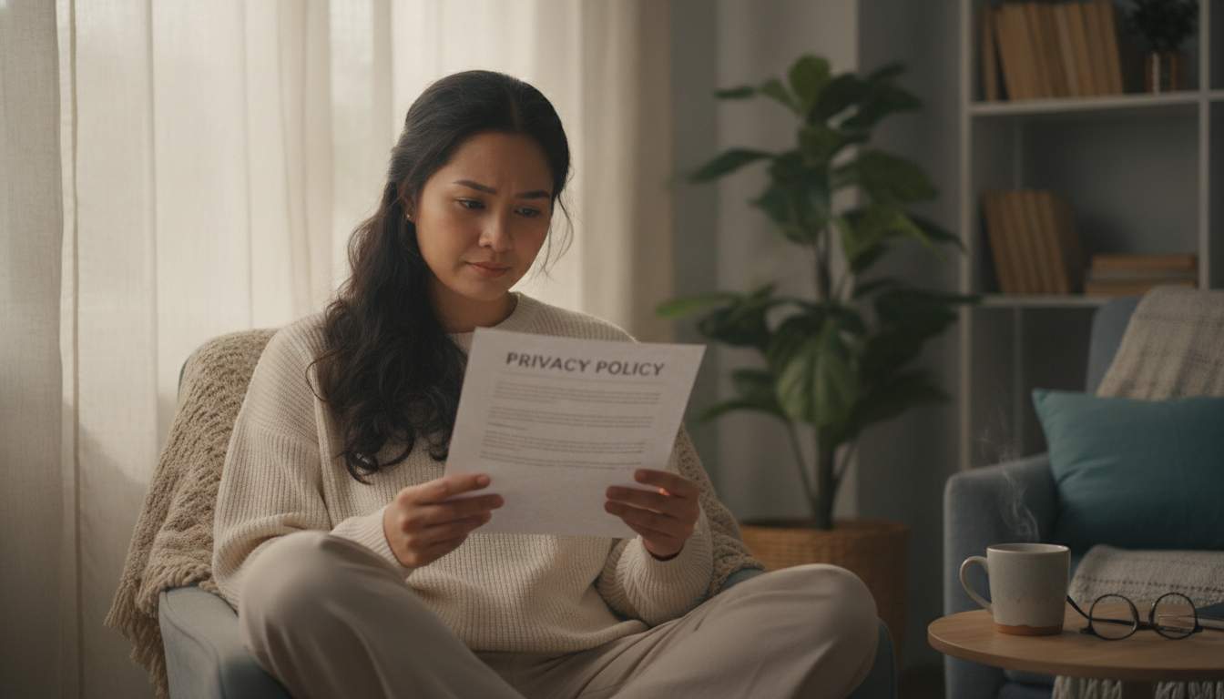 Woman reading privacy policy